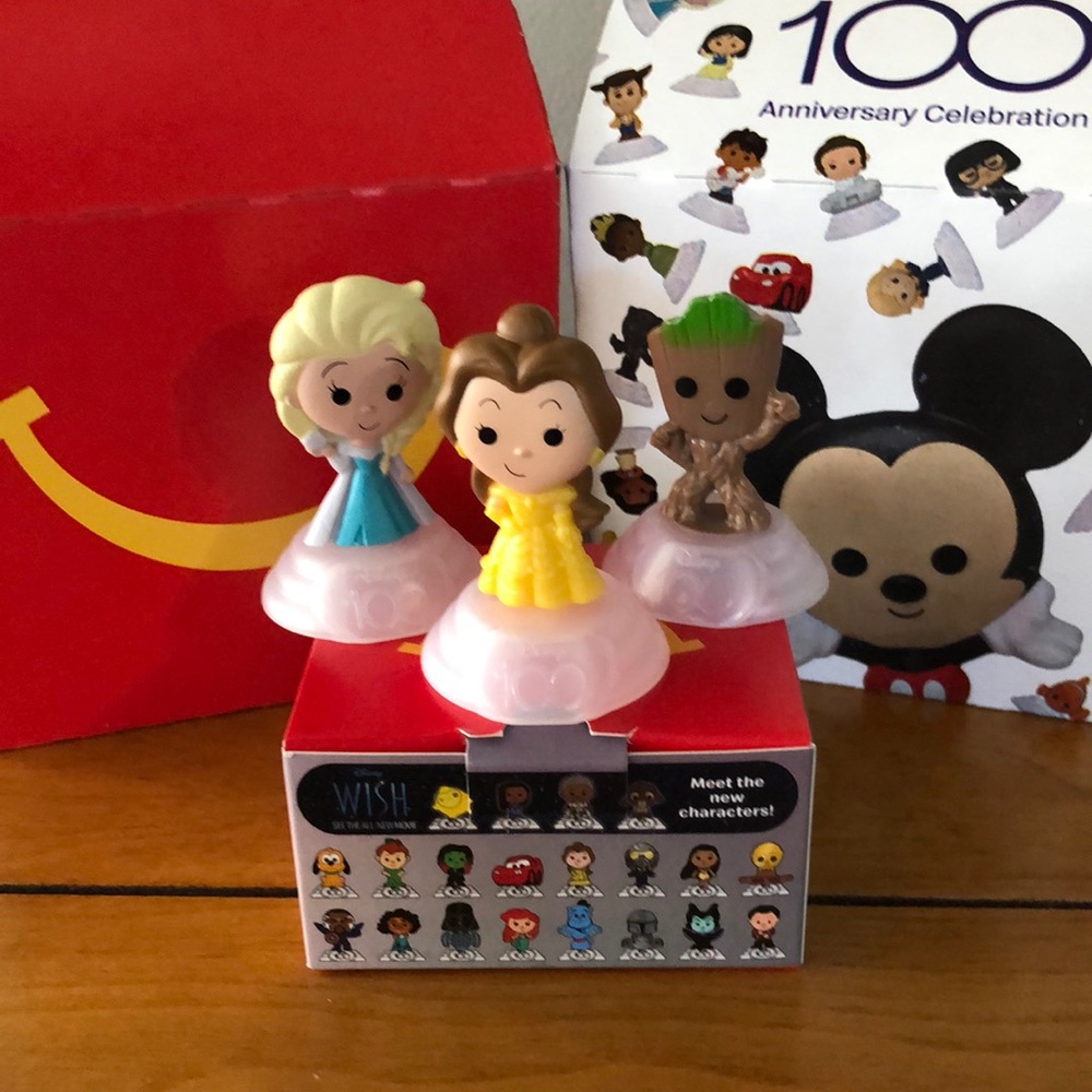 Belle, Groot and Elsa McDonald’s happy meal Disney 100 Anniversary Celebration …